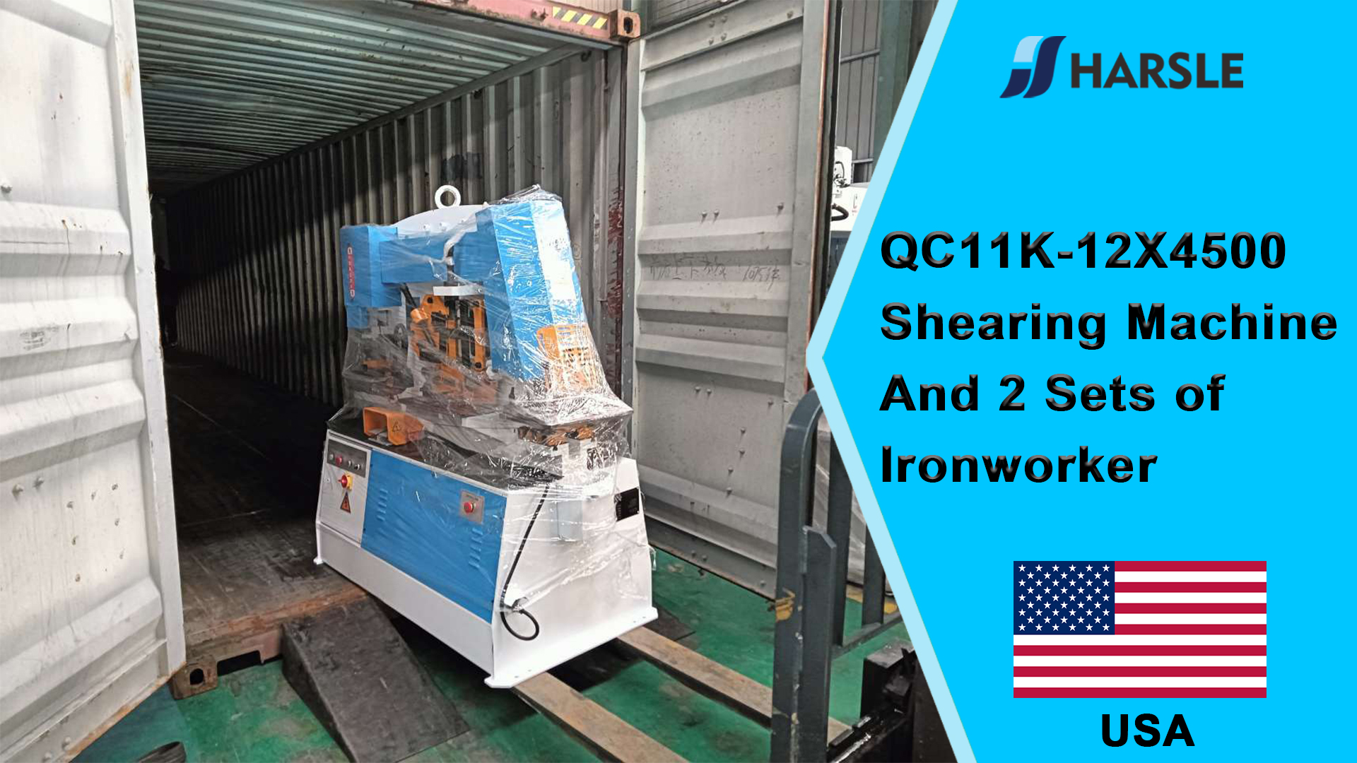 ዩኤስኤ-QC11K-12X4500 መላኪያ ማሽን እና 2 የብረት ሰራተኛ ስብስቦች